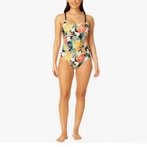 Hurley Strappy Back Black Floral One Piece Swimsuit Size Large